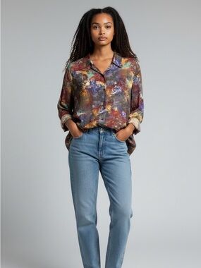 Vintage  Relance Loose Fitting, Long Sleeve, Button Up Shirt, Fall Colours